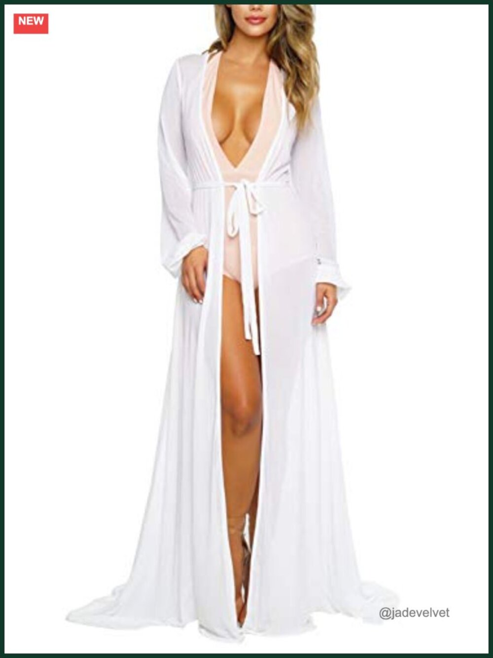 Women's Long Sleeve Sheer Mesh Maxi Swimsuit Cover Up Tie Front